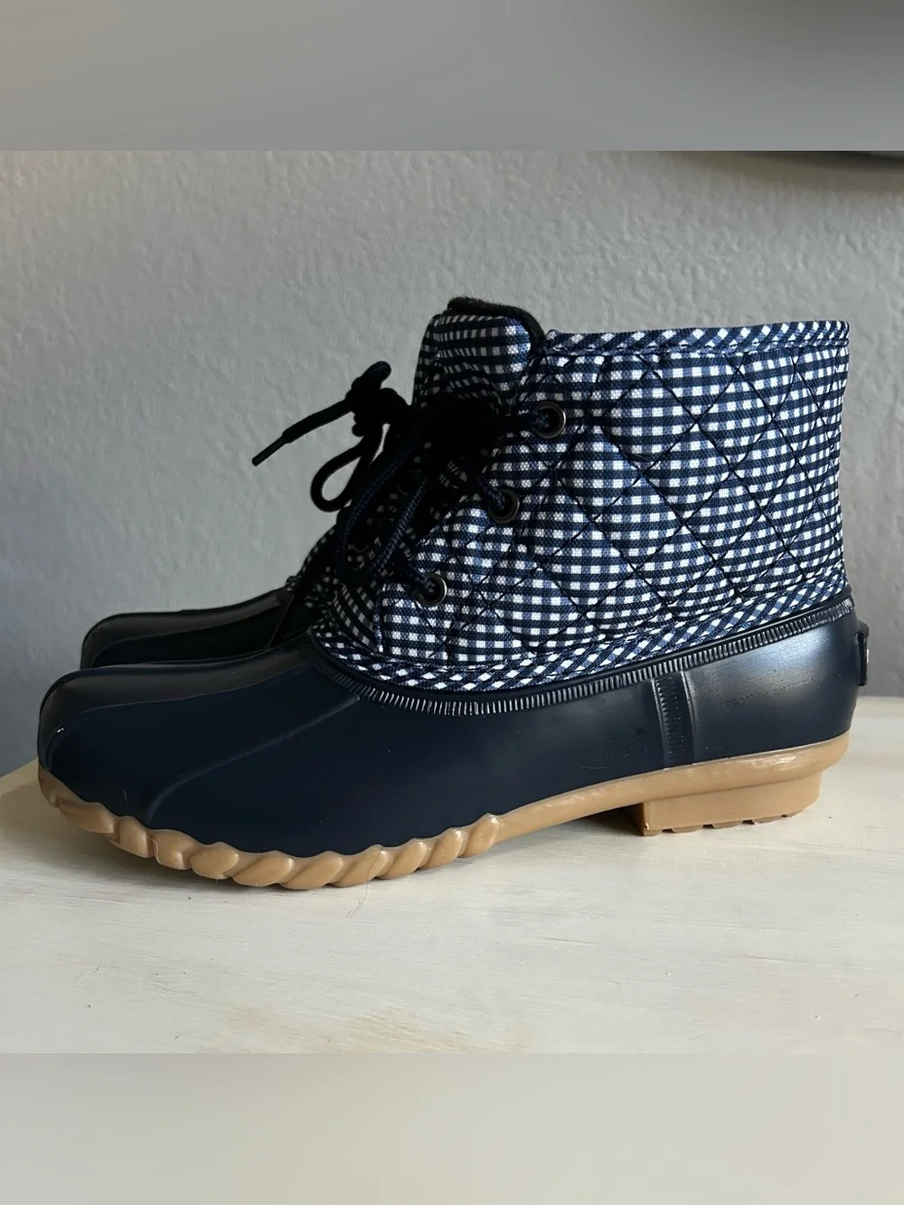 St. John’s Bay ankle waterproof boots/wellies, dark blue, women’s size 9.